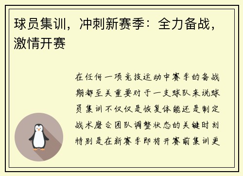 球员集训，冲刺新赛季：全力备战，激情开赛